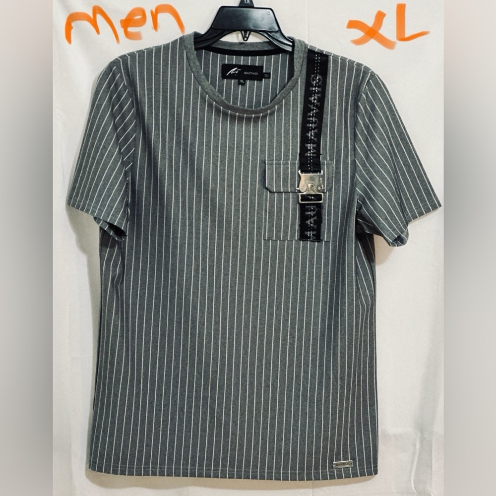 MENS GREY & WHITE STRIPED SHIRT